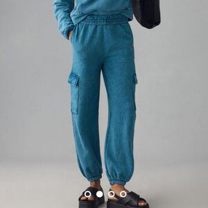 NWT Anthropologie Sundry Deep Teal Cargo Sweatpants Joggers Size Women’s Small